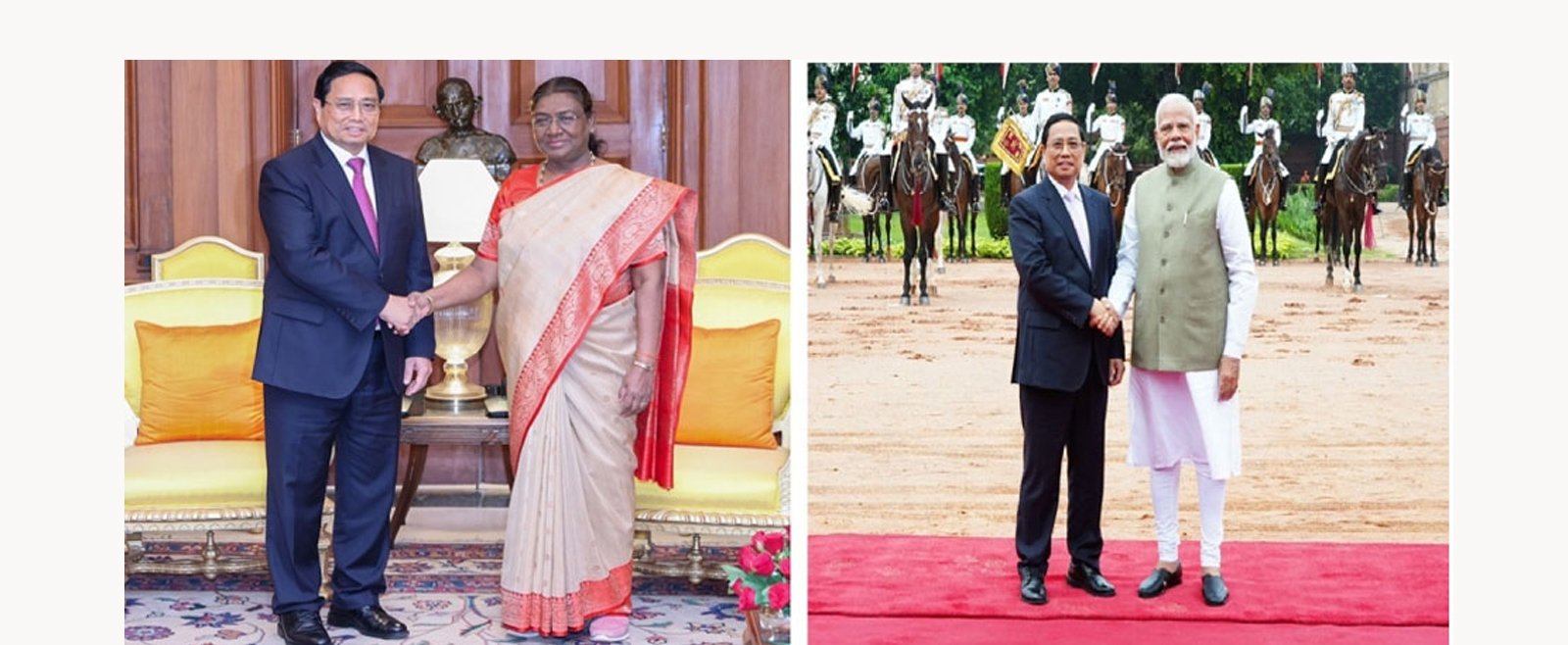 H.E. Mr. Pham Minh Chinh, Prime Minister of Vietnam called on President of India Smt. Droupadi Murmu and received ceremonial welcome from Prime Minister of India at President House, New Delhi on 1 August 2024